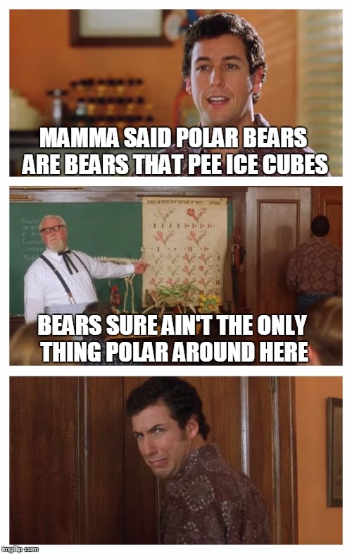 Waterboy Classroom | MAMMA SAID POLAR BEARS ARE BEARS THAT PEE ICE CUBES BEARS SURE AIN'T THE ONLY THING POLAR AROUND HERE | image tagged in waterboy classroom | made w/ Imgflip meme maker