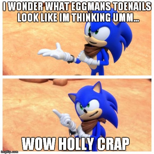 Sonic boom | I WONDER WHAT EGGMANS TOENAILS LOOK LIKE IM THINKING UMM... WOW HOLLY CRAP | image tagged in sonic boom | made w/ Imgflip meme maker